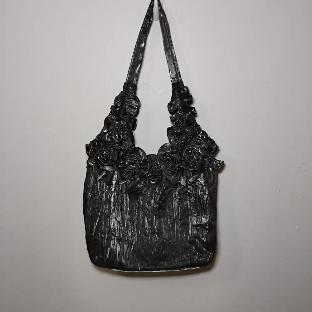 Metallic Crinkled Rose Sack Shoulder Bag Futuristic Space Cadet Coquette Fantasy